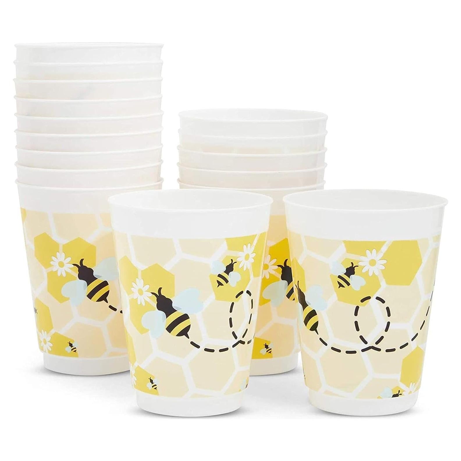 Vasos de Plástico Reutilizables BLUE PANDA 16 Pzs Tema Abeja