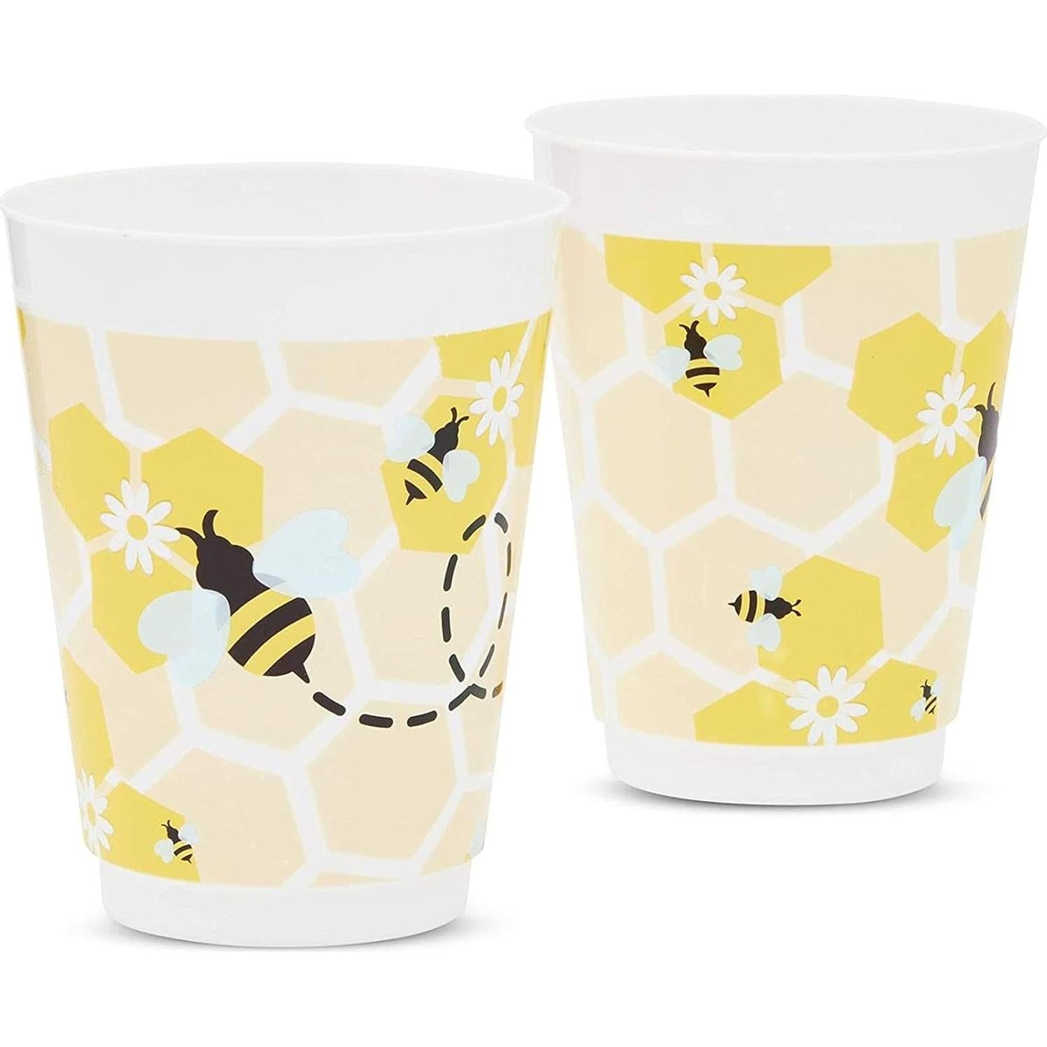 Vasos de Plástico Reutilizables BLUE PANDA 16 Pzs Tema Abeja