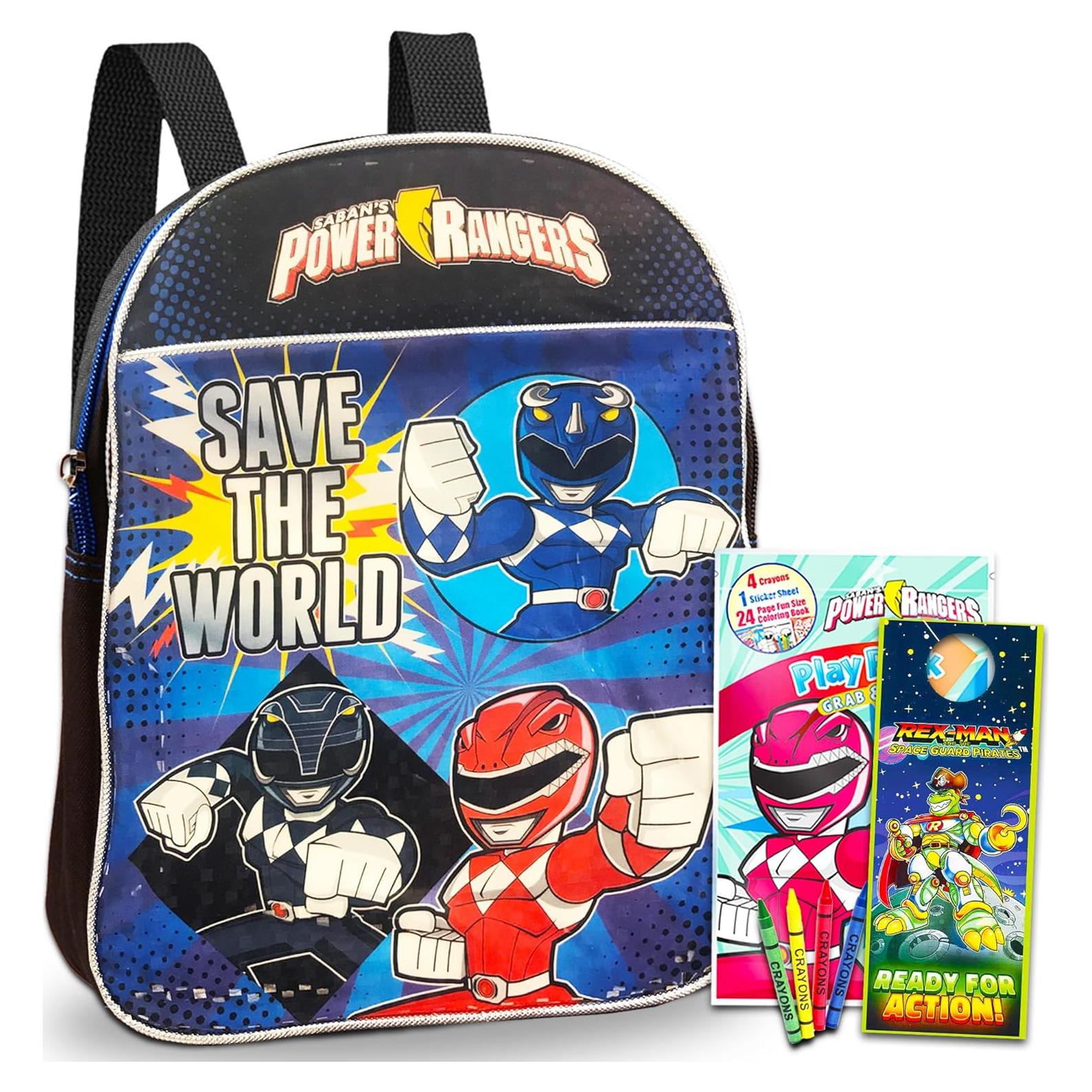 Set Mochila Power Rangers Deluxe para Niños con Stickers y Libros
