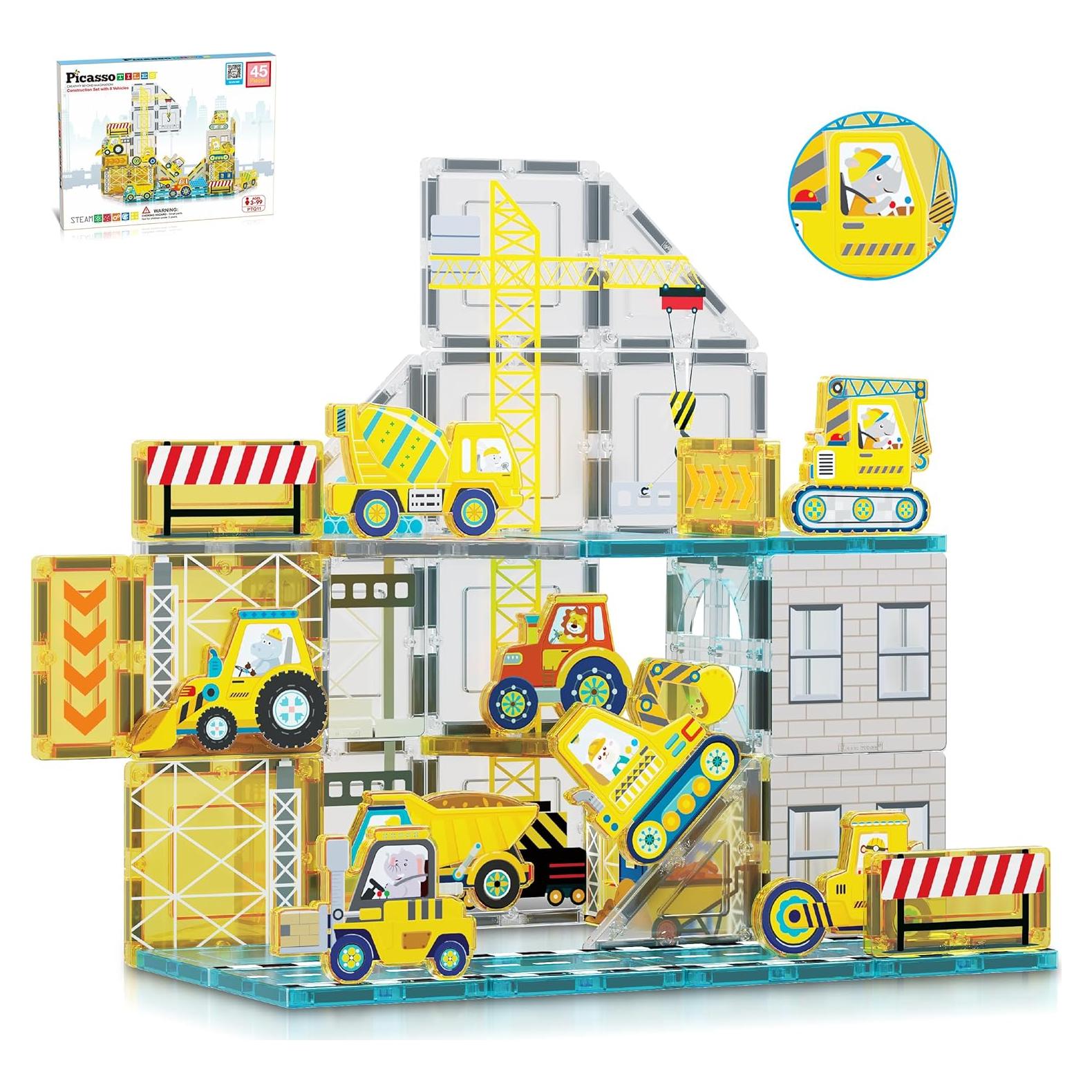 PicassoTiles Bloques Magnéticos 45 Piezas Vehículos 3+