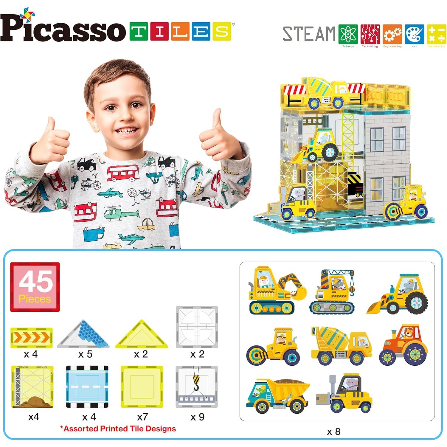 PicassoTiles Bloques Magnéticos 45 Piezas Vehículos 3+