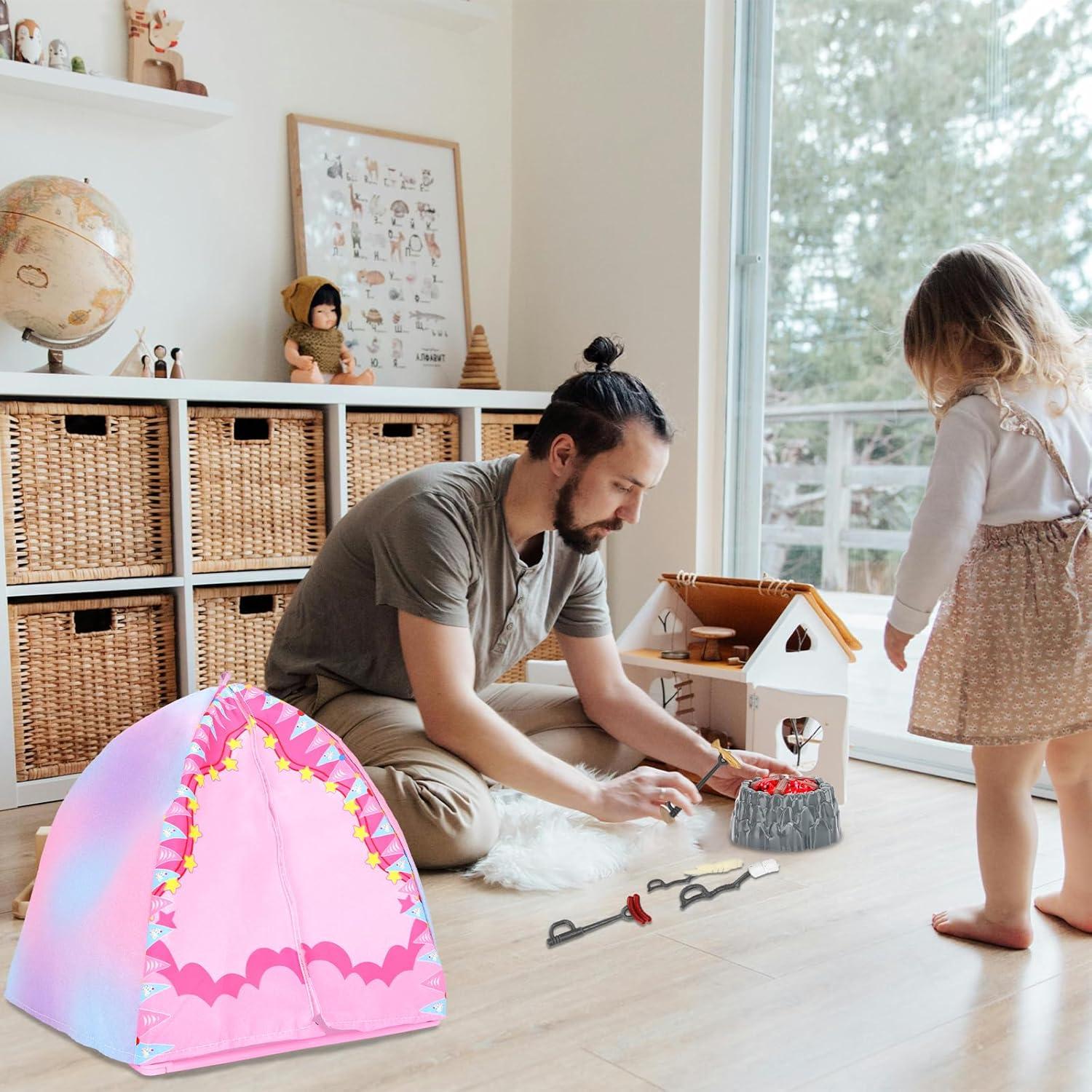 Juego de Camping para Muñecas Miunana 35 PCS - Carpa, BBQ, Telescopio