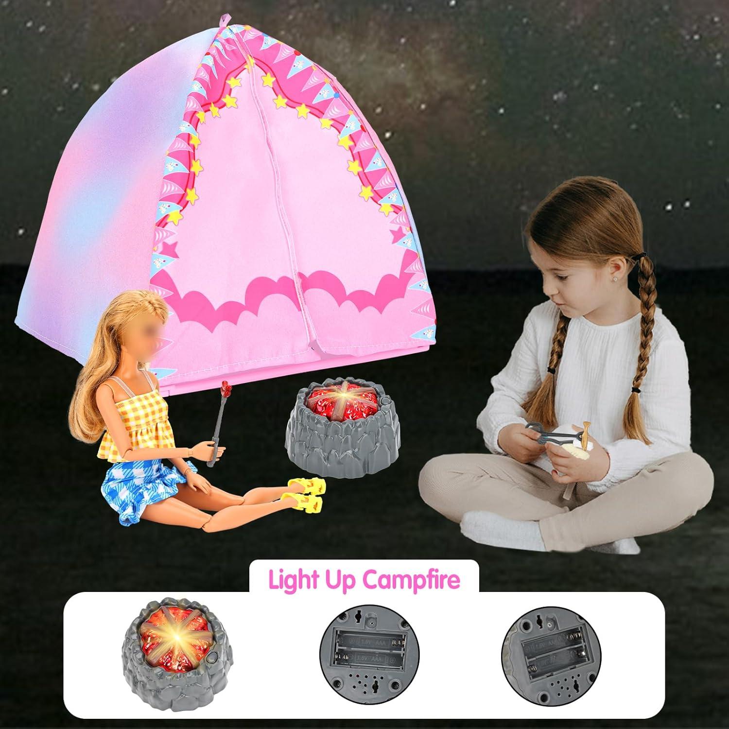 Juego de Camping para Muñecas Miunana 35 PCS - Carpa, BBQ, Telescopio