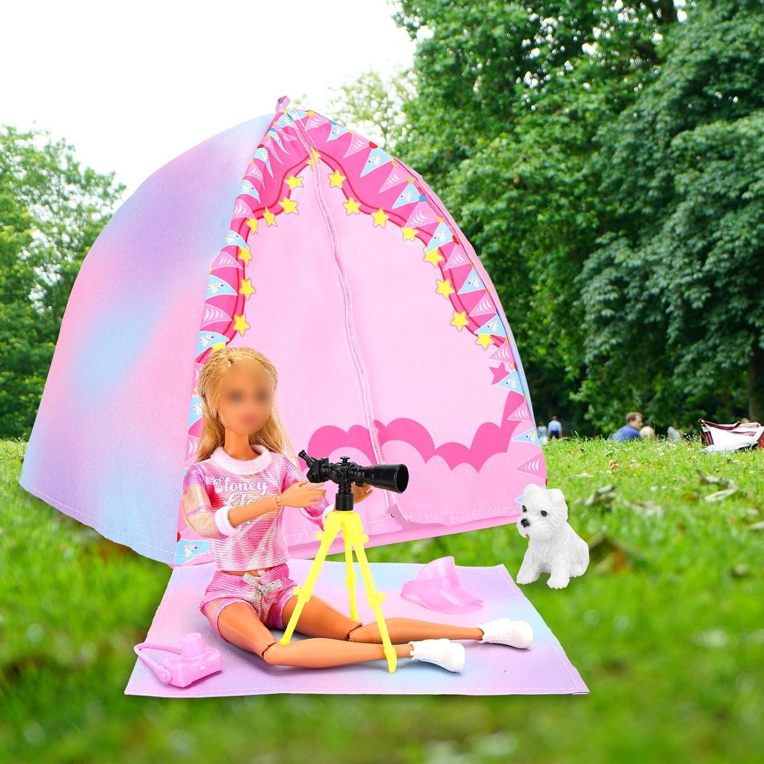 Juego de Camping para Muñecas Miunana 35 PCS - Carpa, BBQ, Telescopio