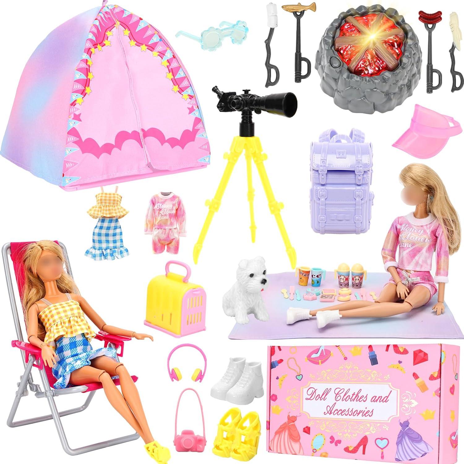 Juego de Camping para Muñecas Miunana 35 PCS - Carpa, BBQ, Telescopio