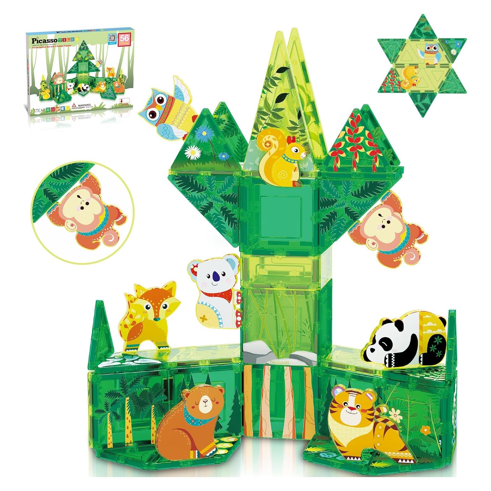 Juego de Bloques Magnéticos PicassoTiles Tema Bosque 48 Piezas