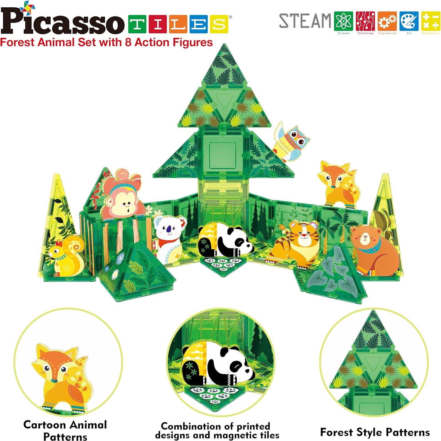 Juego de Bloques Magnéticos PicassoTiles Tema Bosque 48 Piezas