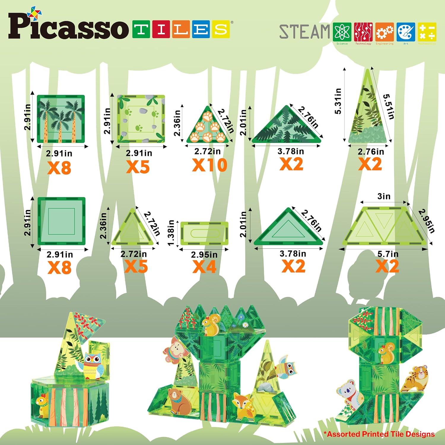 Juego de Bloques Magnéticos PicassoTiles Tema Bosque 48 Piezas