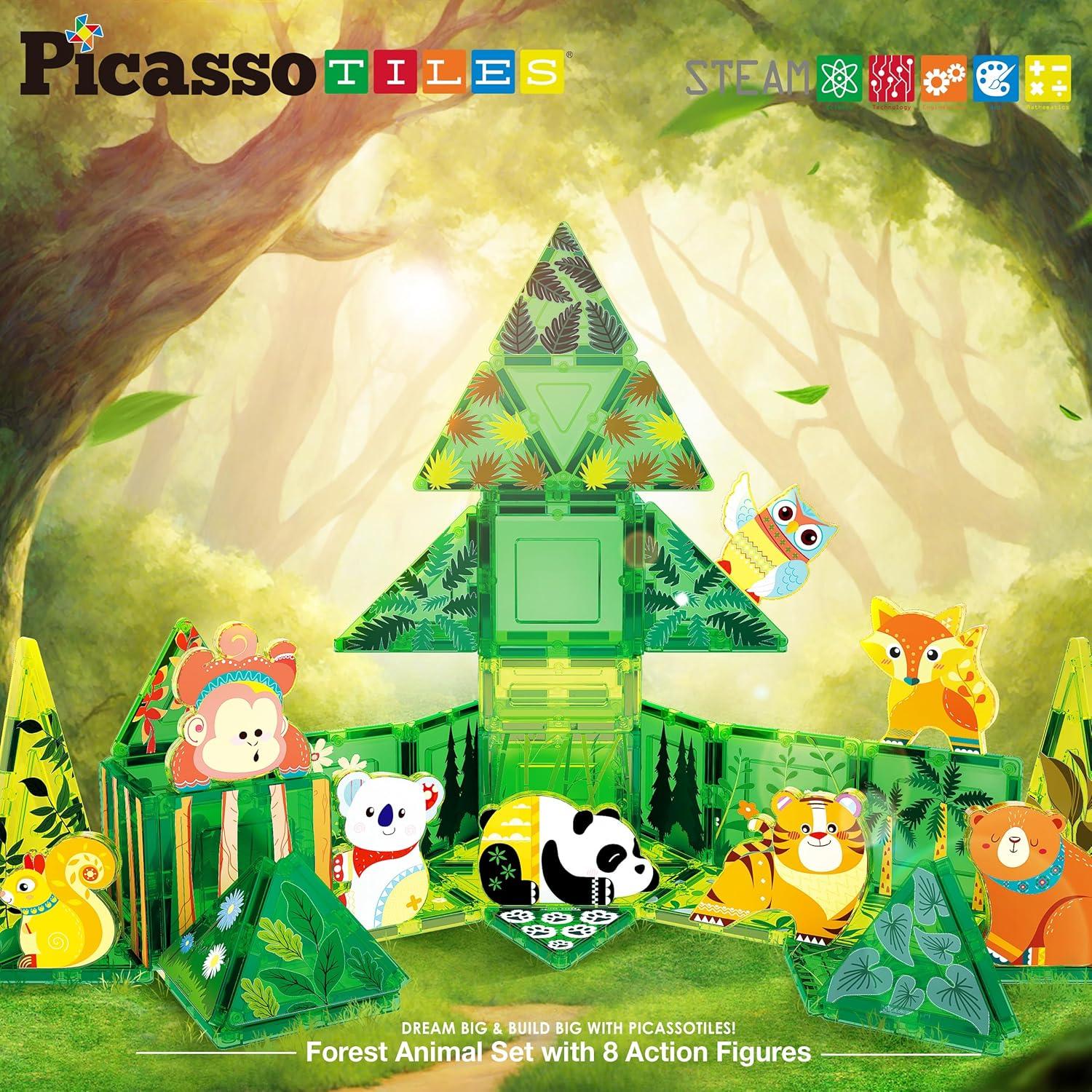 Juego de Bloques Magnéticos PicassoTiles Tema Bosque 48 Piezas