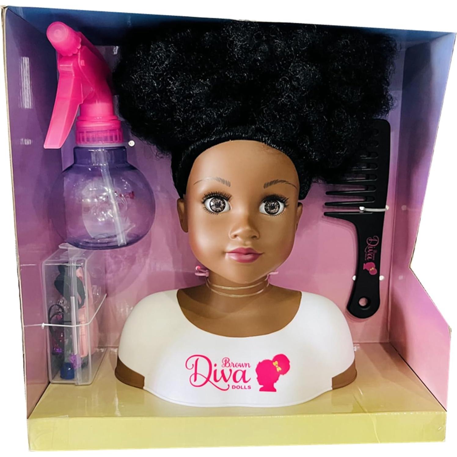 Muñeca Africana Negra con Cabello Rizado y 5 Accesorios