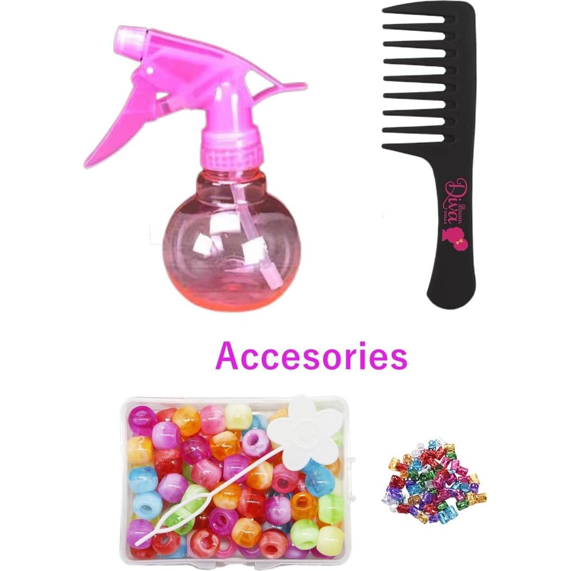 Muñeca Africana Negra con Cabello Rizado y 5 Accesorios