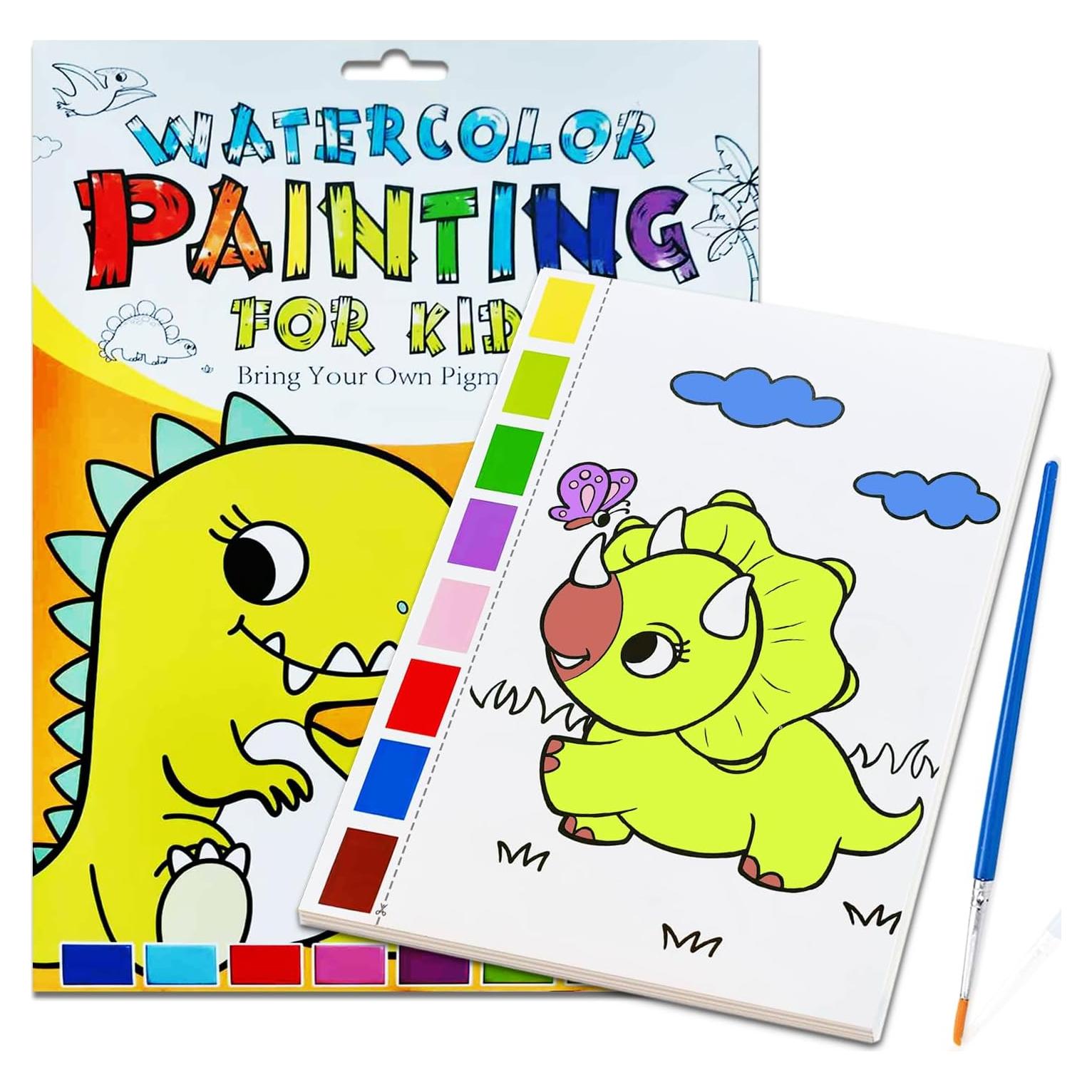 Libro de Colorear Acuarela JZILU Dinosaurios - Kit de Pintura