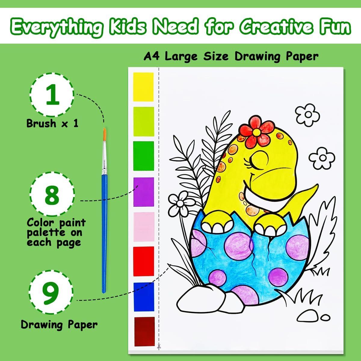 Libro de Colorear Acuarela JZILU Dinosaurios - Kit de Pintura