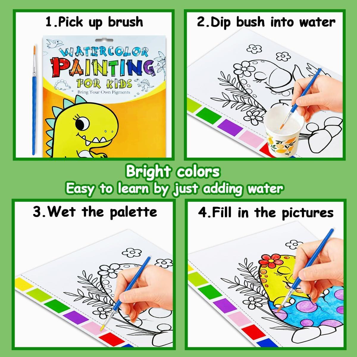 Libro de Colorear Acuarela JZILU Dinosaurios - Kit de Pintura