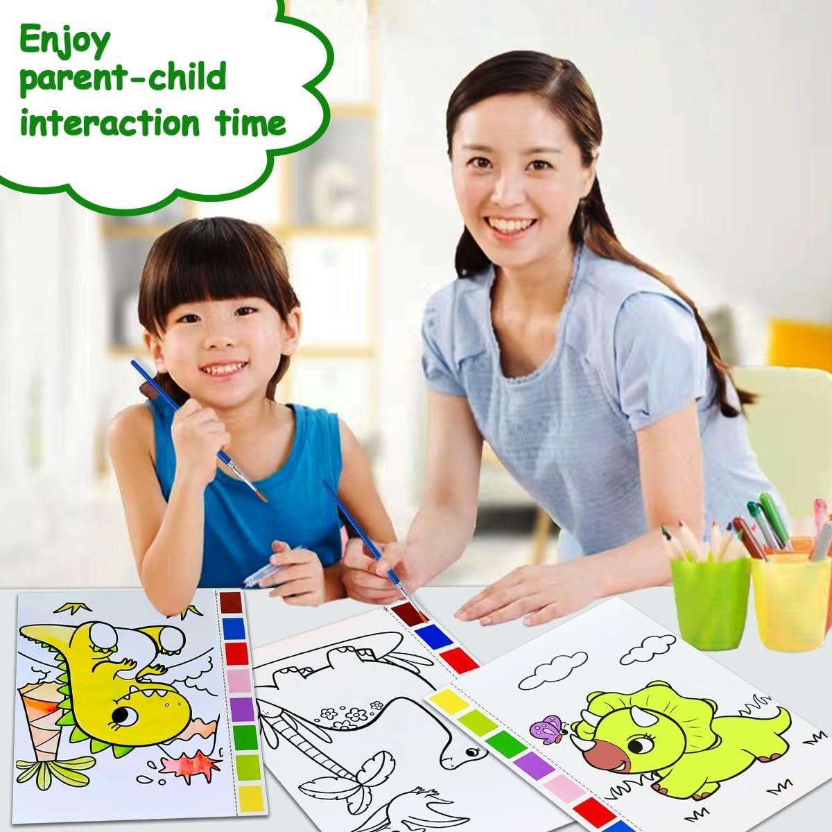 Libro de Colorear Acuarela JZILU Dinosaurios - Kit de Pintura