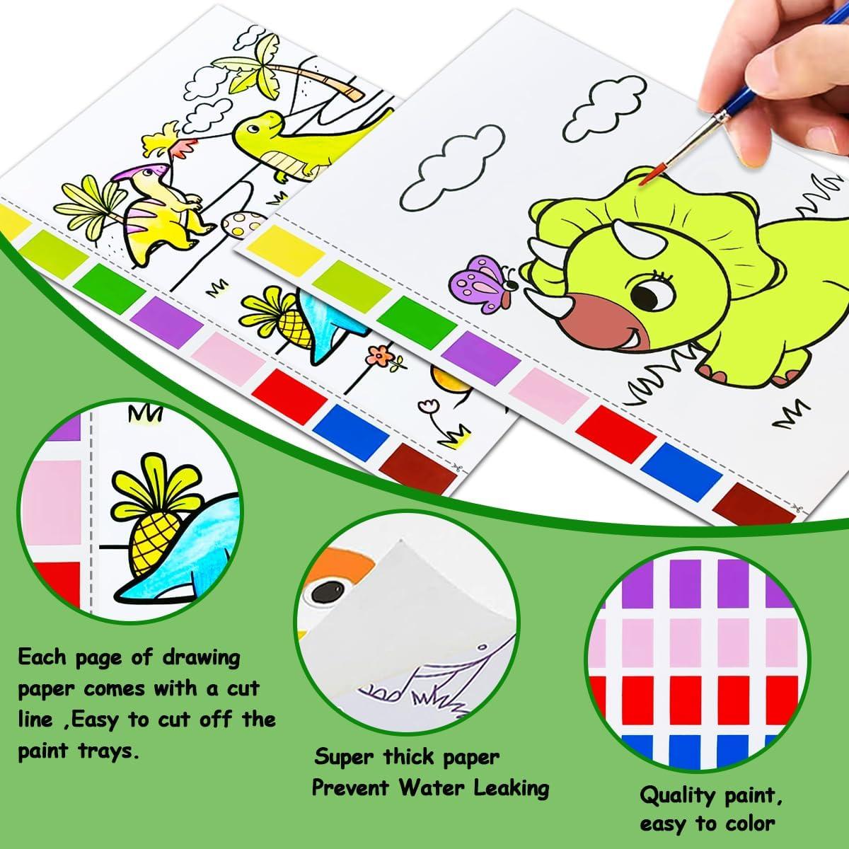 Libro de Colorear Acuarela JZILU Dinosaurios - Kit de Pintura