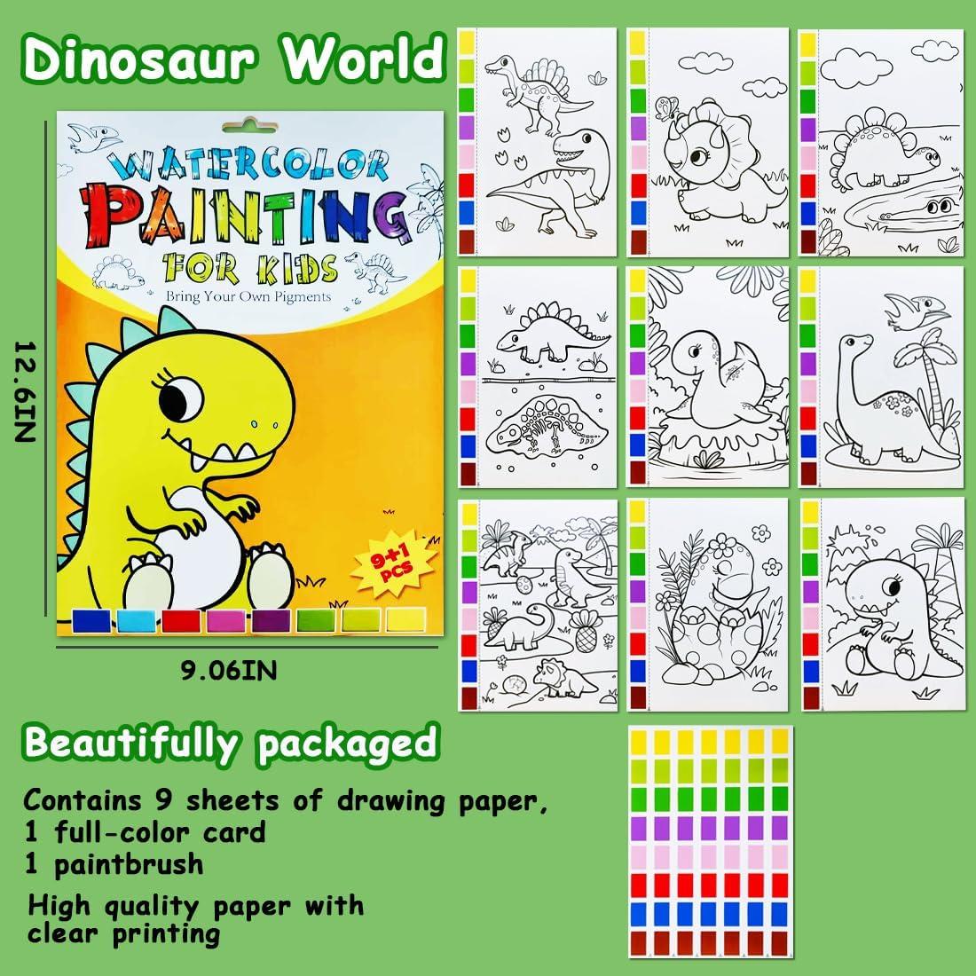 Libro de Colorear Acuarela JZILU Dinosaurios - Kit de Pintura