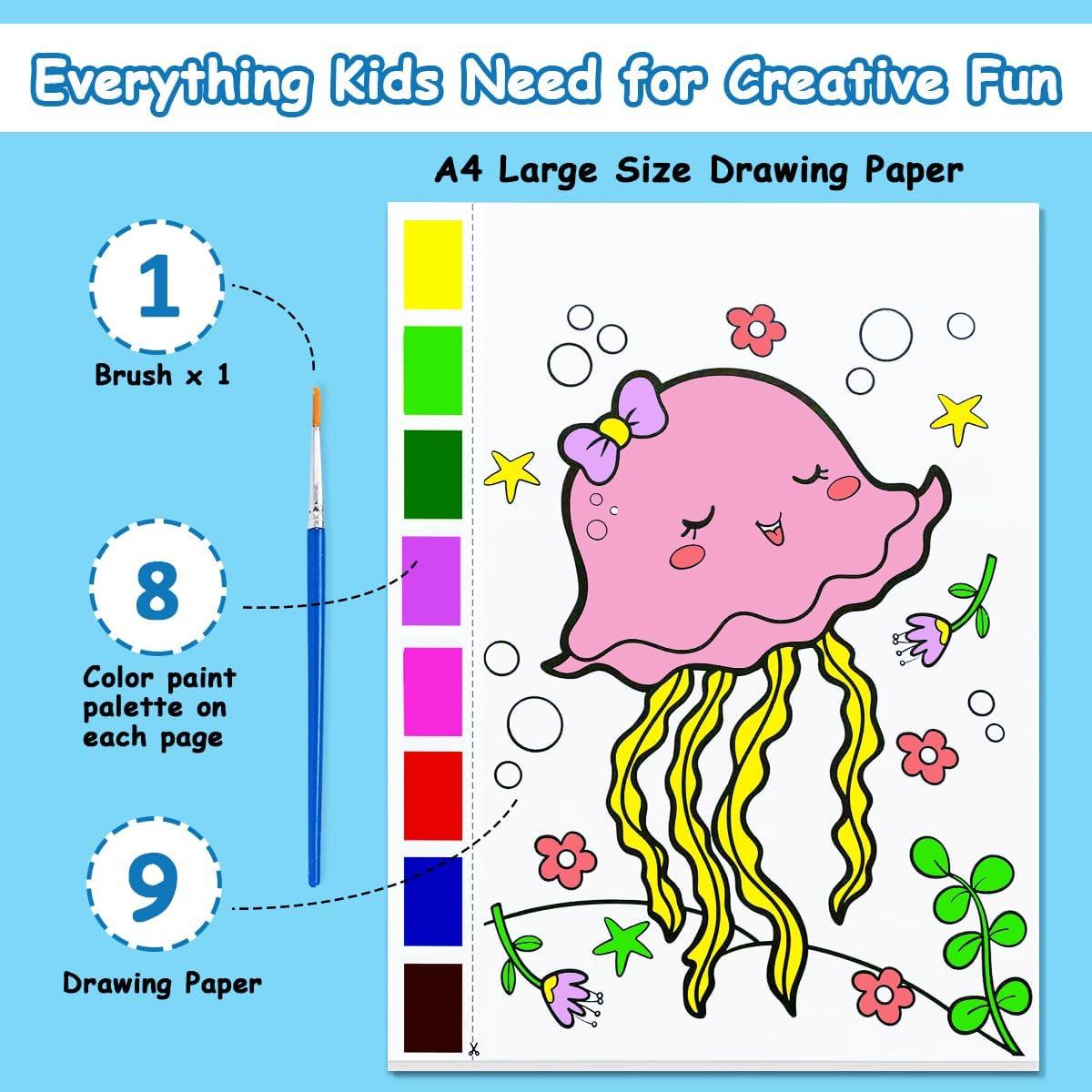 Libro de Colorear Acuarela JZILU - Set de Pintura Mágica