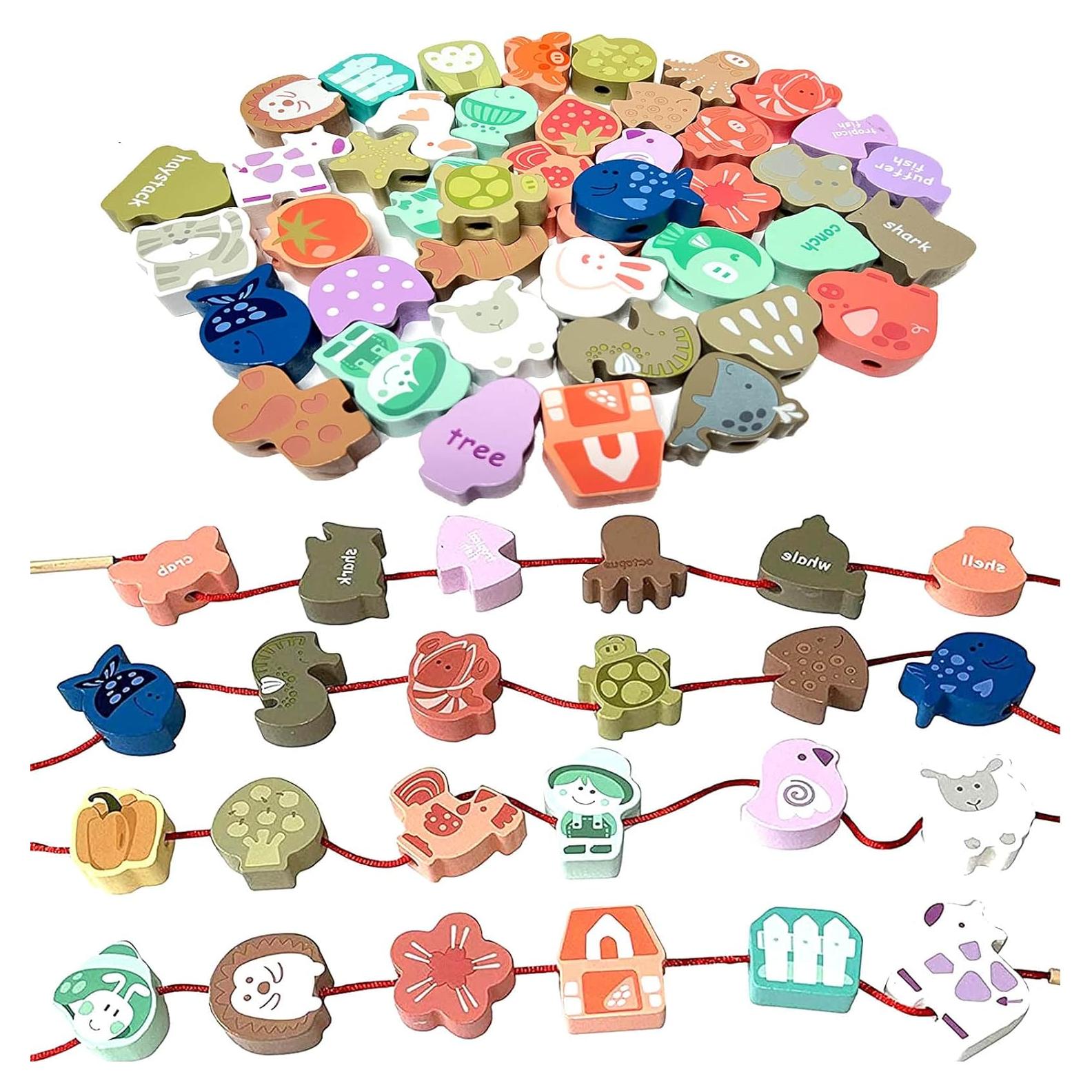 Cuentas de Enhebrar de Madera Intsinzi 47 Piezas Educativas