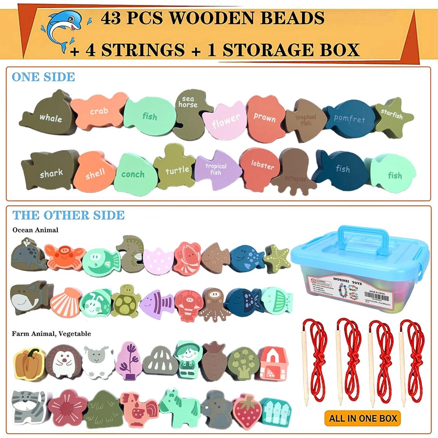 Cuentas de Enhebrar de Madera Intsinzi 47 Piezas Educativas