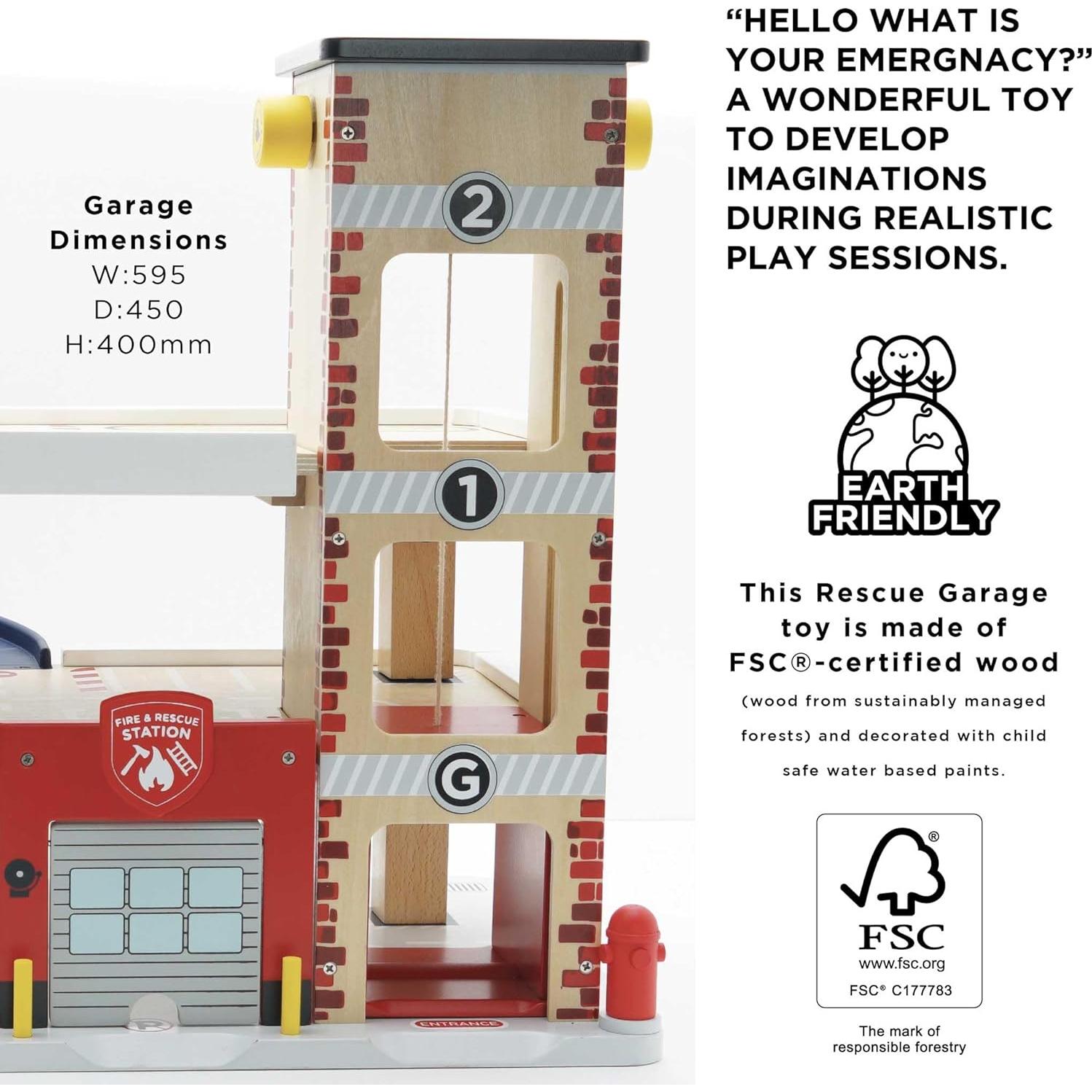 Garaje de Bomberos de Madera Le Toy Van 3 Pisos con Accesorios
