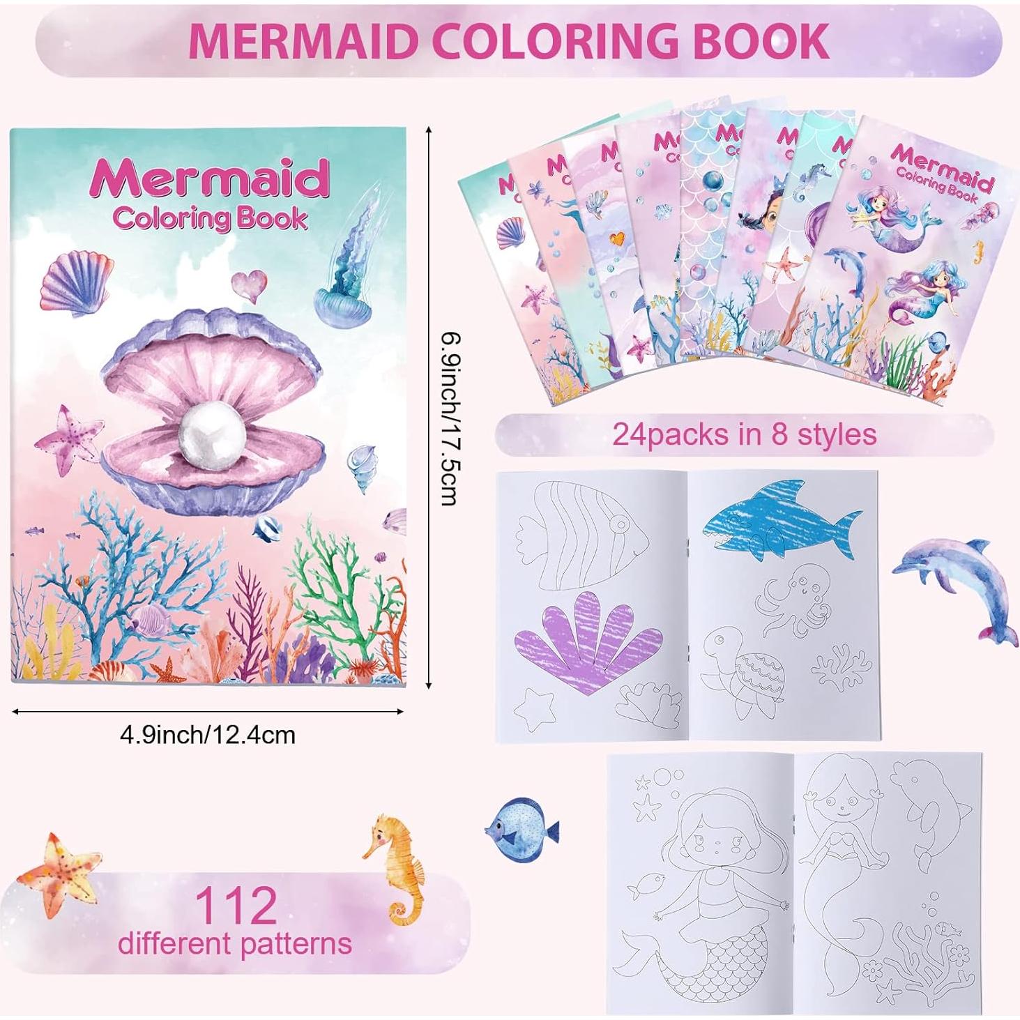 Libros de Colorear Faccito 24 Pcs Mini Animales Sirena