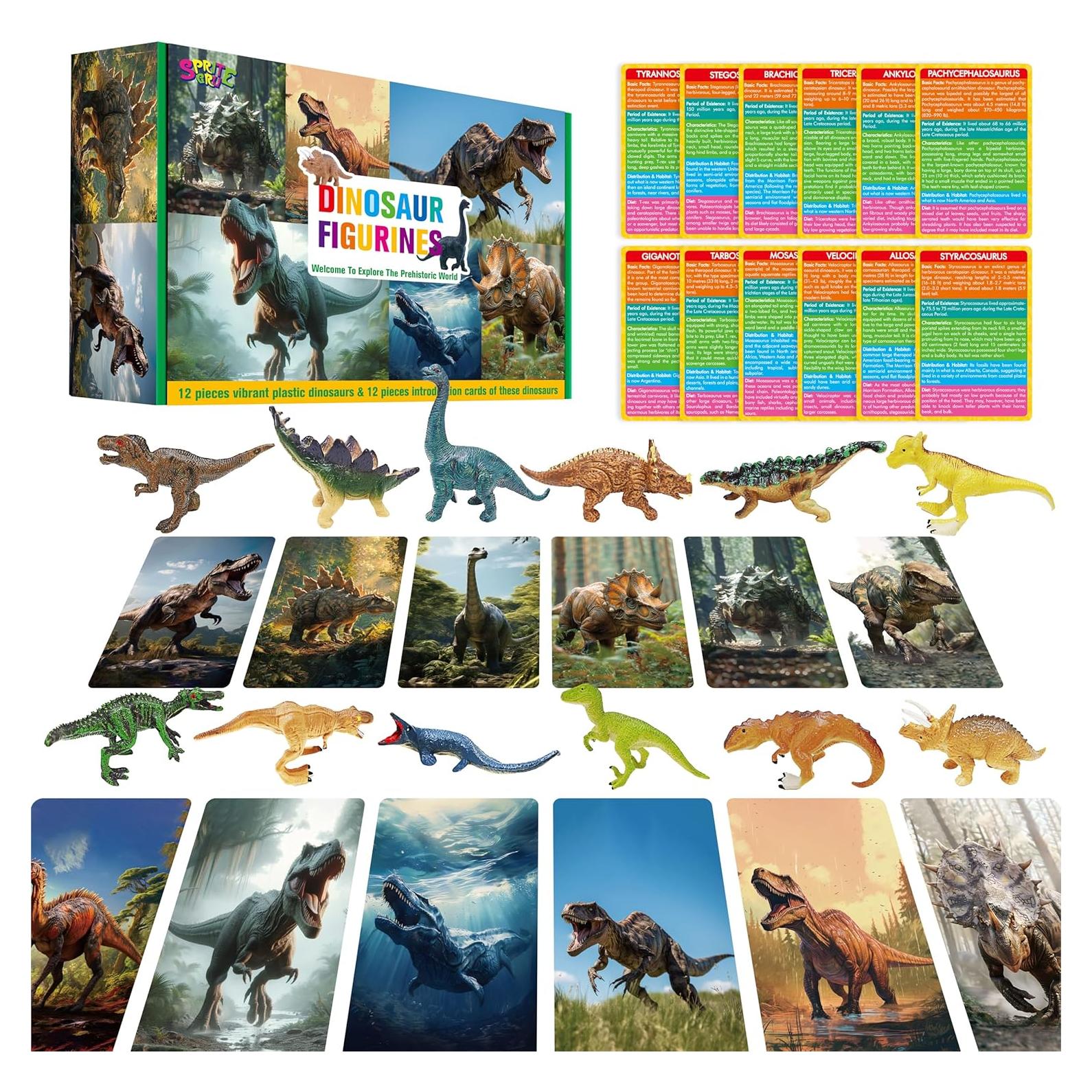 12 Figuras de Dinosaurios SpriteGru + Tarjetas Educativas