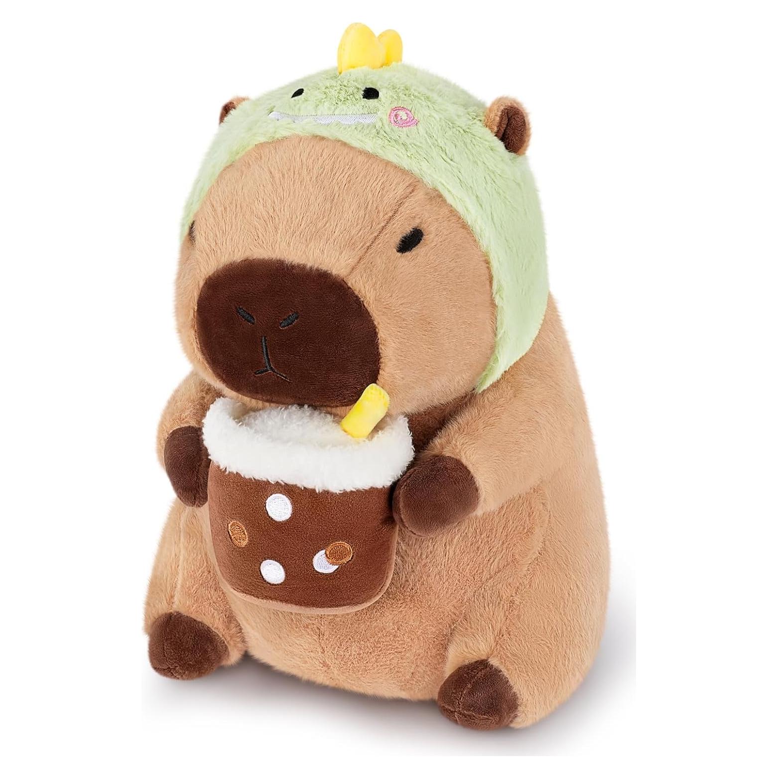 Peluche Capibara Achwishap 30 cm con Sombrero de Dinosaurio