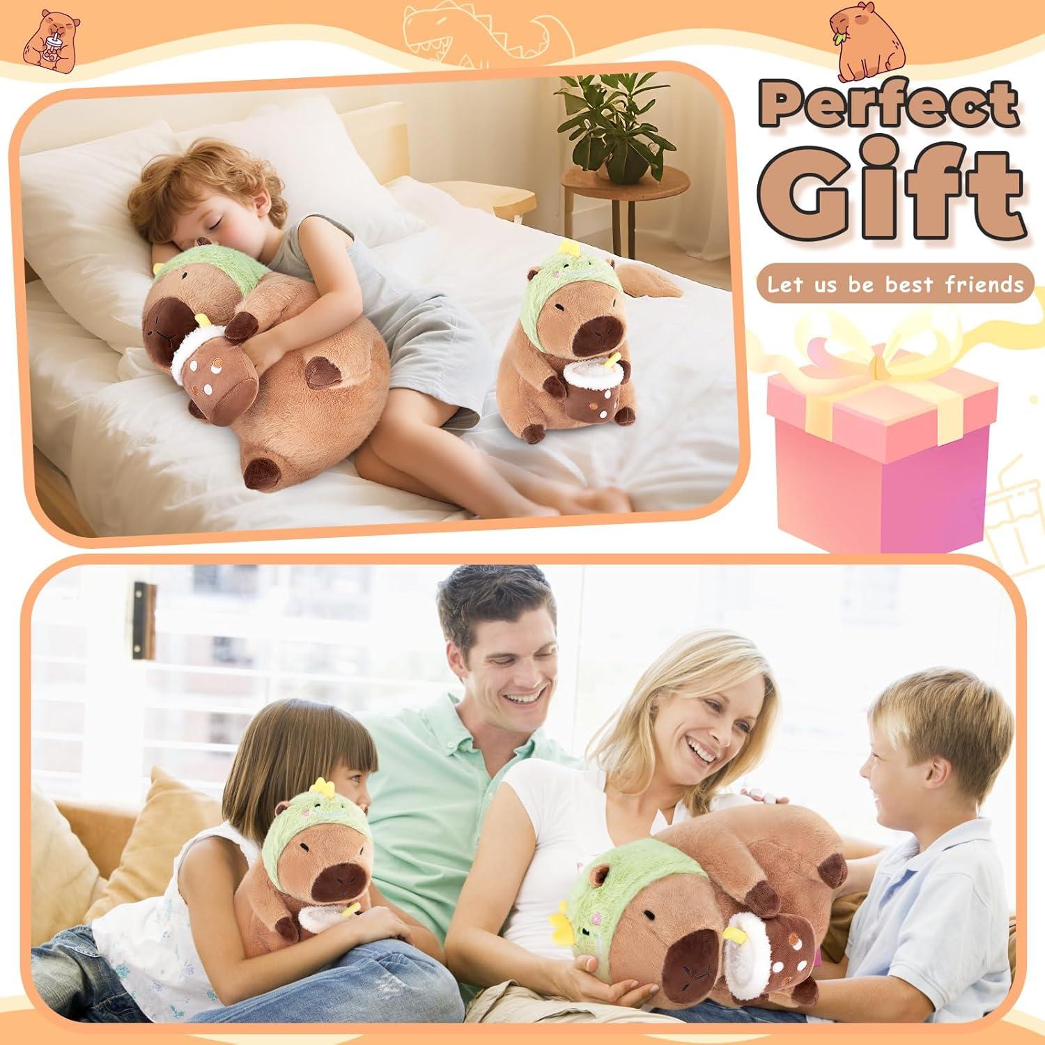 Peluche Capibara Achwishap 30 cm con Sombrero de Dinosaurio