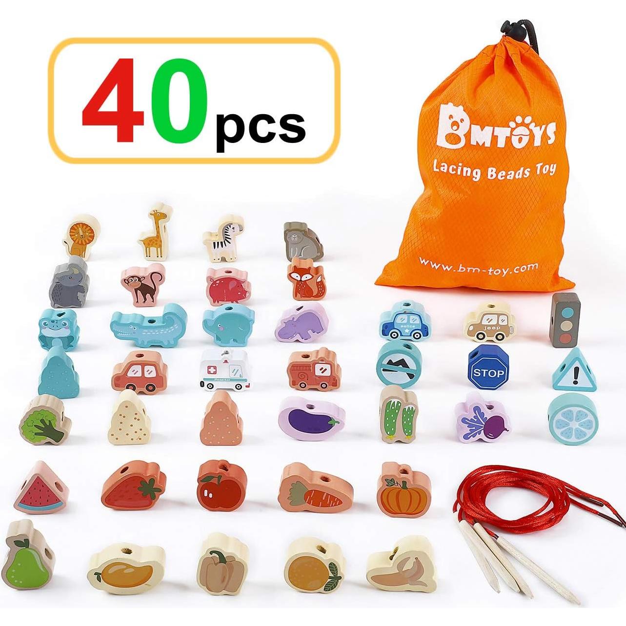 BMTOYS Juguete de Enhebrar de Madera para Niños 1-4 Años