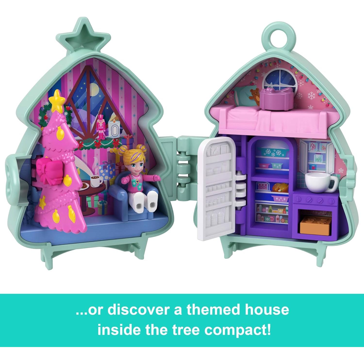 Juguete Polly Pocket Compacto Navideño con Muñeca y Accesorios