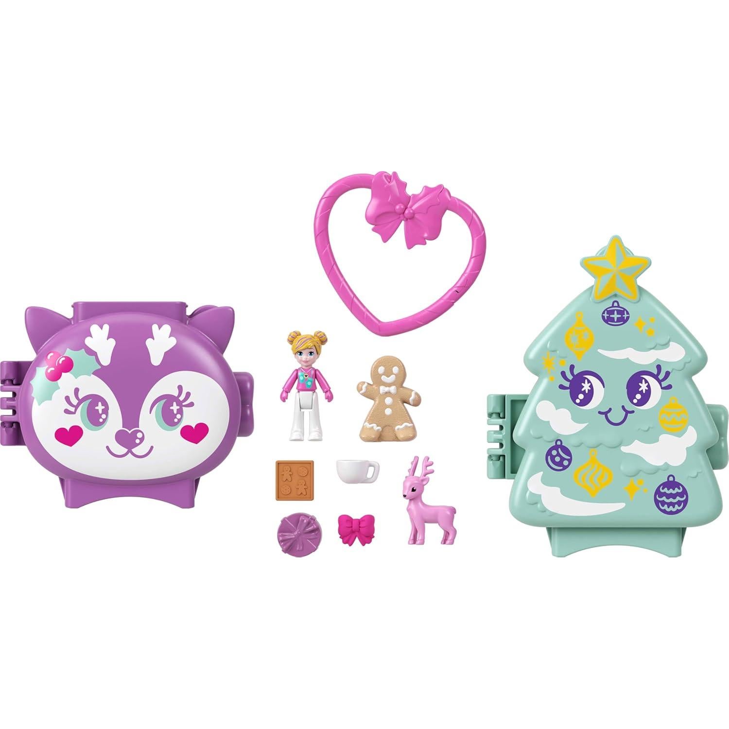 Juguete Polly Pocket Compacto Navideño con Muñeca y Accesorios