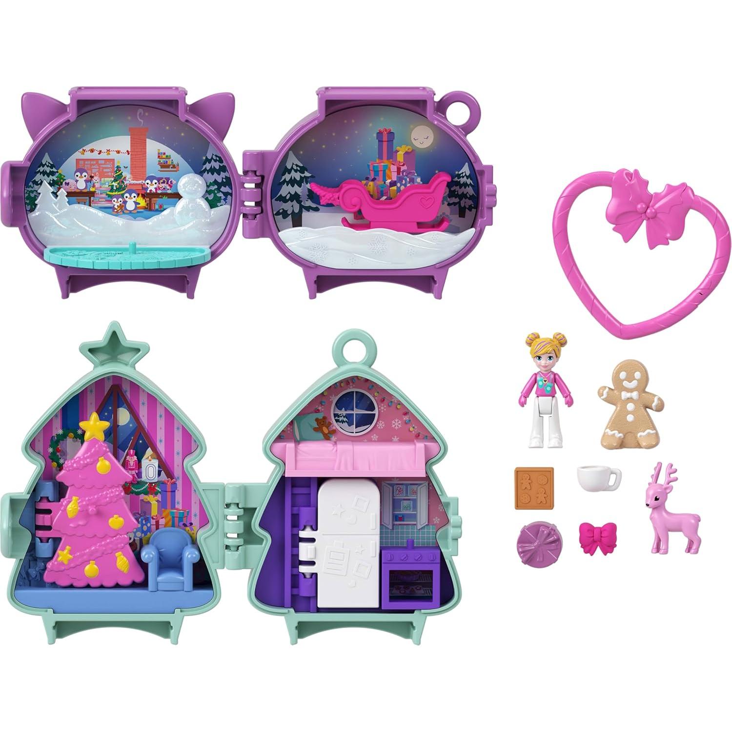 Juguete Polly Pocket Compacto Navideño con Muñeca y Accesorios