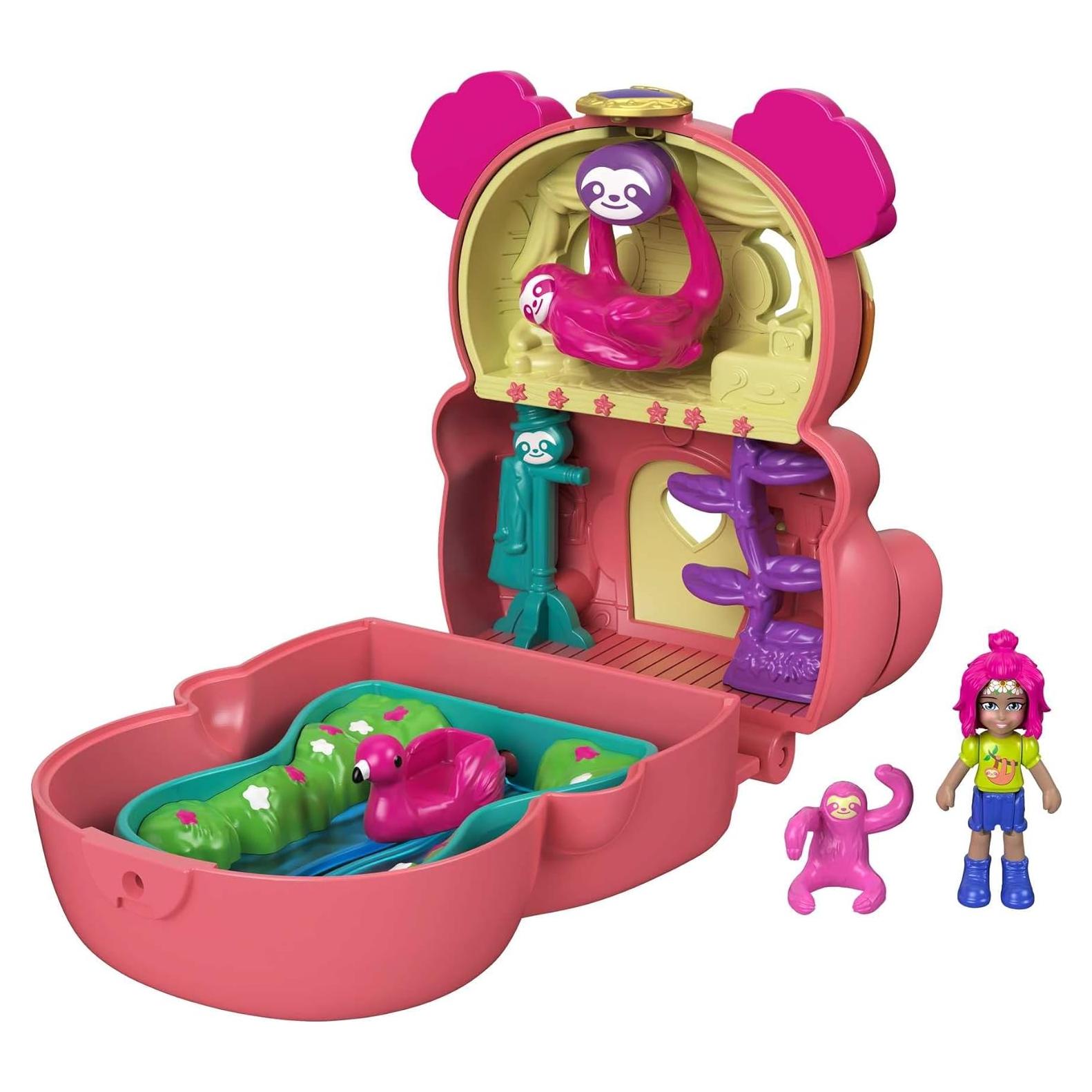 Polly Pocket Caja Perezoso Compacta con Muñeca y Accesorios