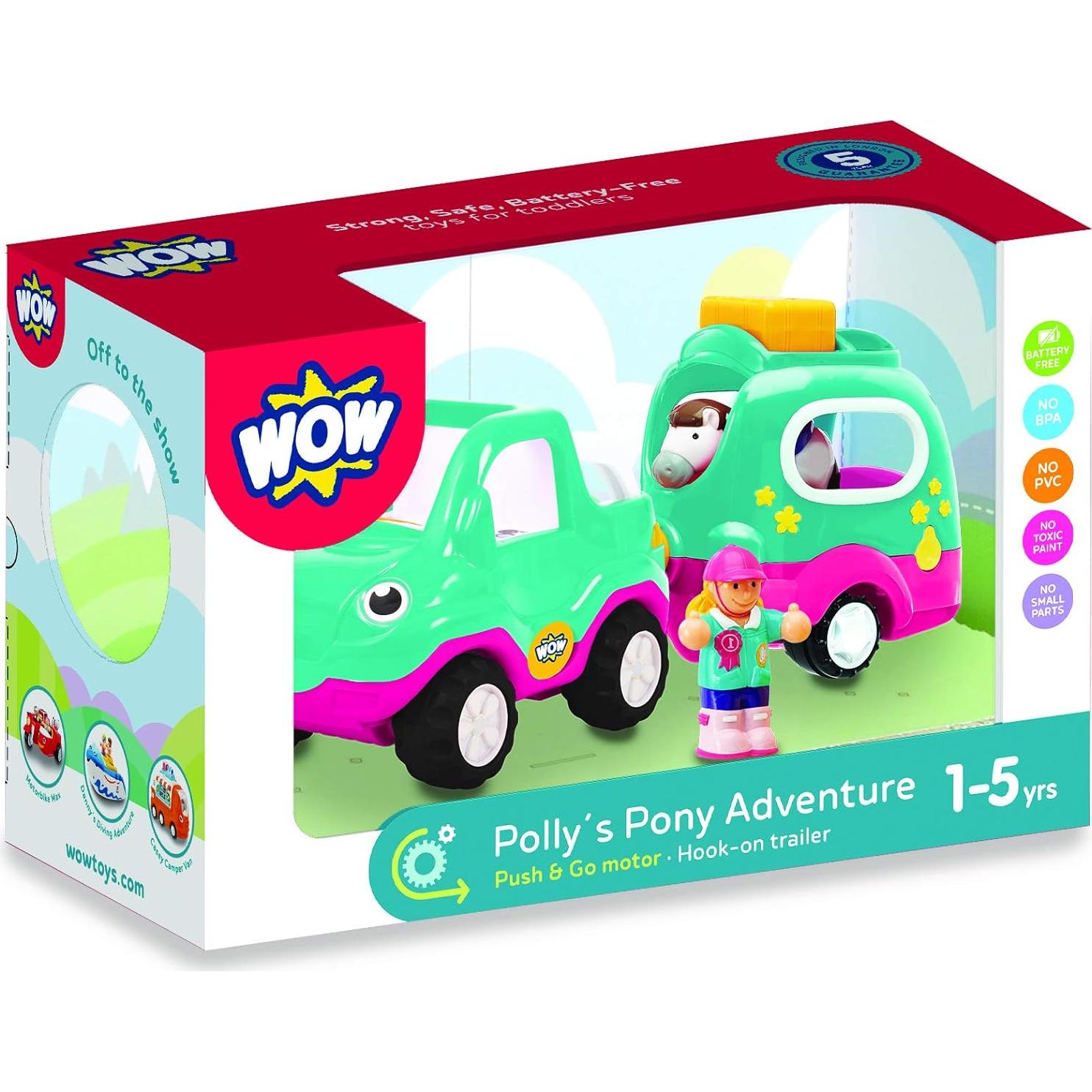Aventura Pony Polly WOW Toys - Coche Motorizado y Remolque