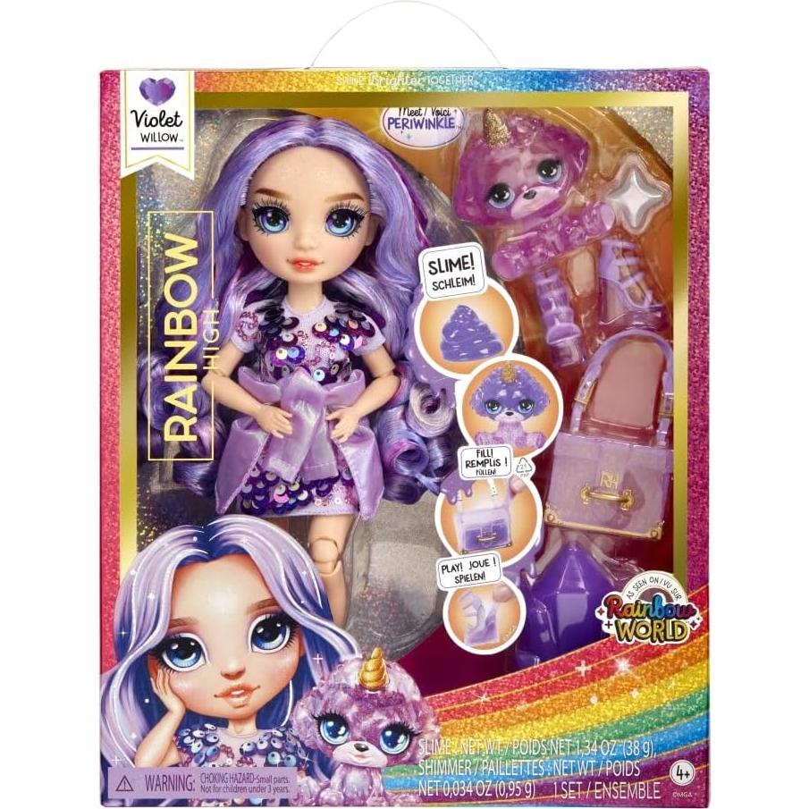 Muñeca de Moda Rainbow High Violeta 28 cm con Slime y Mascota