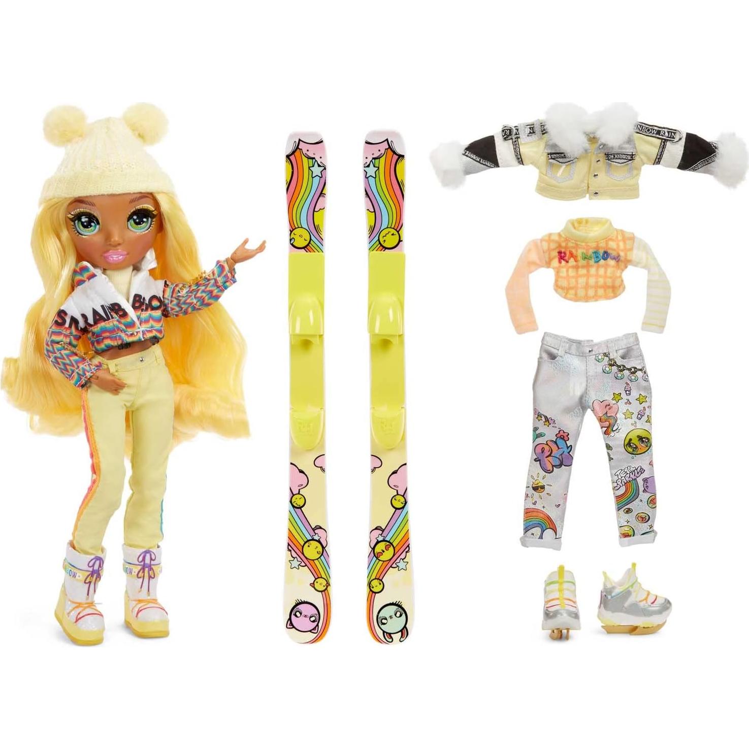 Muñeca de moda Sunny Madison Rainbow High con 2 atuendos y esquís