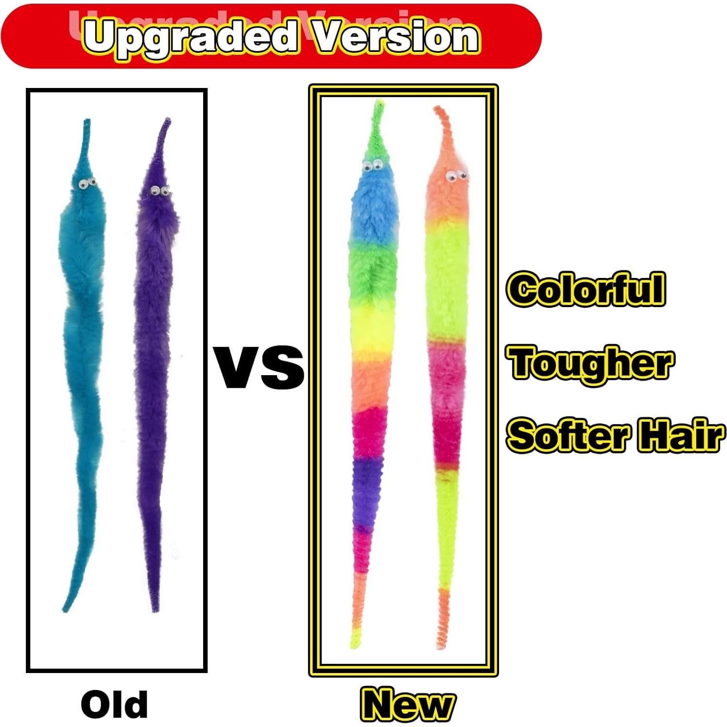 Juguetes de Gusano Difuso SHENGSEN 6 Piezas Arcoíris para Gatos