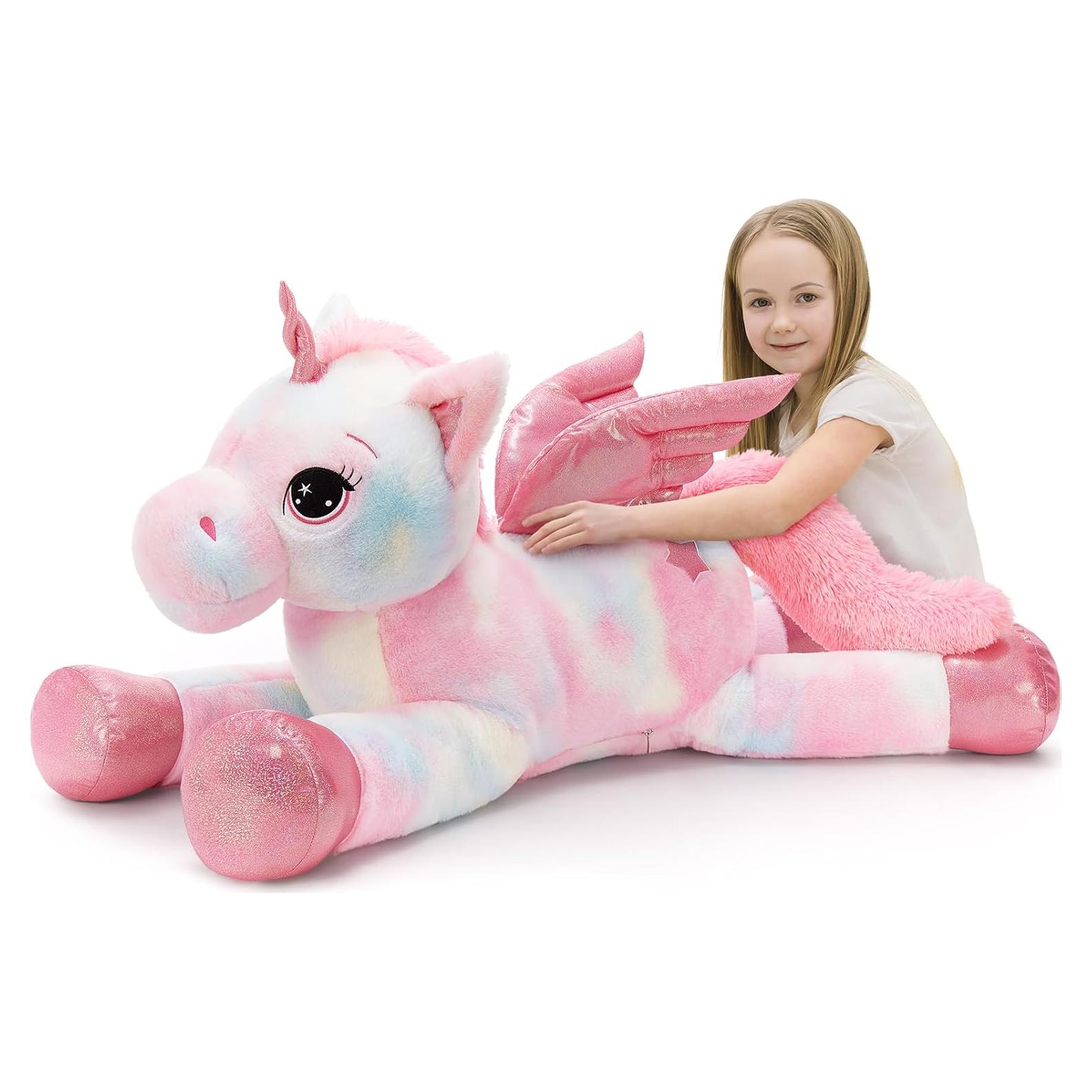 Unicornio de Peluche Rosa Arcoíris Tezituor 110 cm con Alas