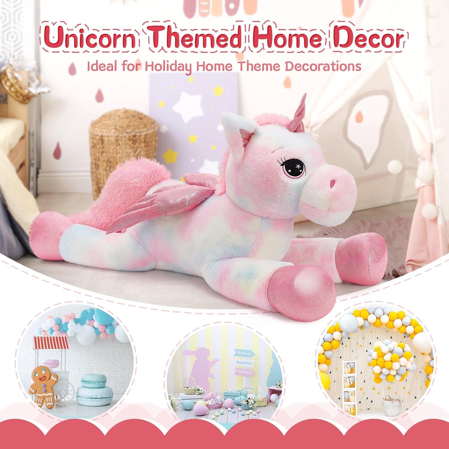 Unicornio de Peluche Rosa Arcoíris Tezituor 110 cm con Alas