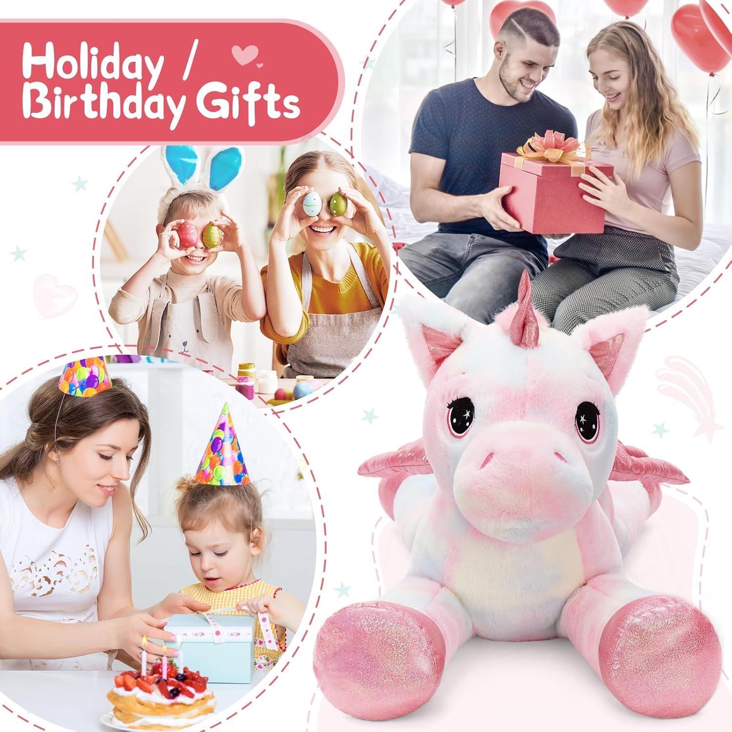 Unicornio de Peluche Rosa Arcoíris Tezituor 110 cm con Alas