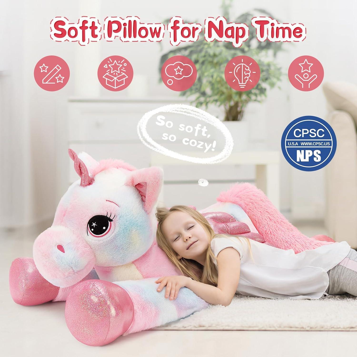 Unicornio de Peluche Rosa Arcoíris Tezituor 110 cm con Alas