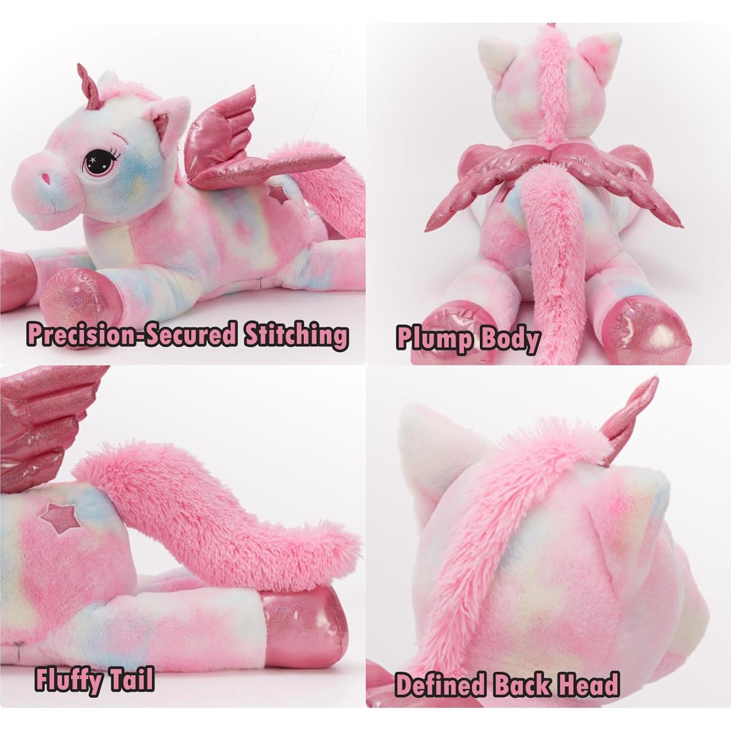 Unicornio de Peluche Rosa Arcoíris Tezituor 110 cm con Alas