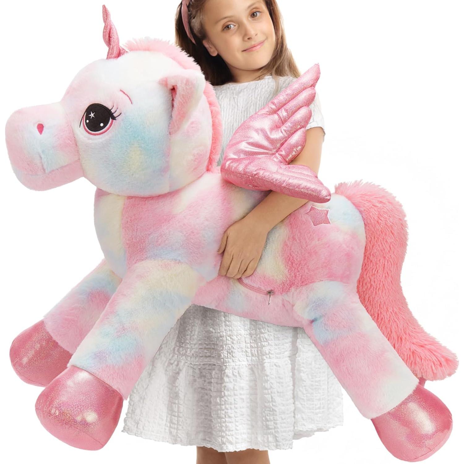 Unicornio de Peluche Rosa Arcoíris Tezituor 110 cm con Alas