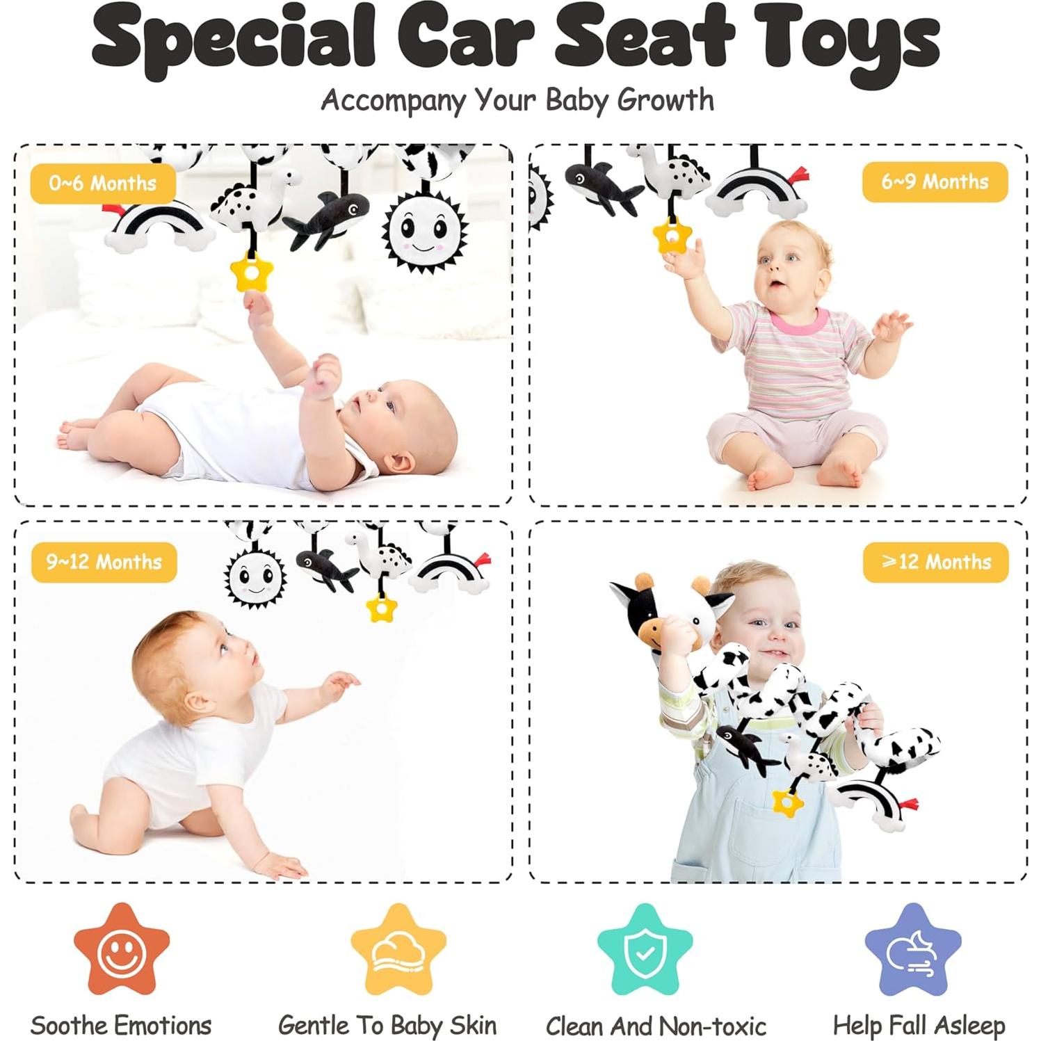 Juguete Espiral para Asiento de Coche Vaca - 0 a 6 Meses