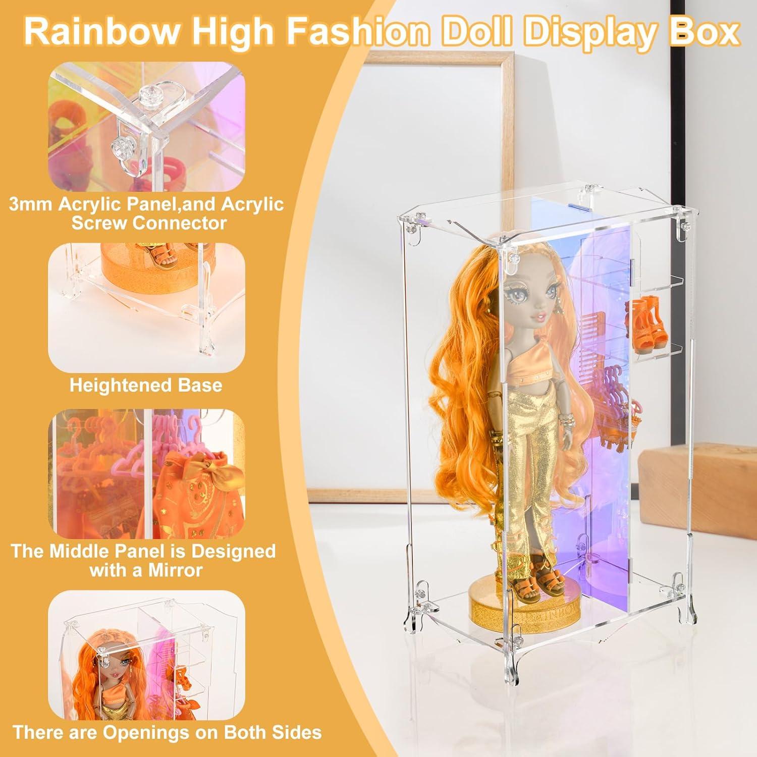 Caja de Exhibición Acrílica Beautyflier para Muñeca Rainbow High 33x18 cm