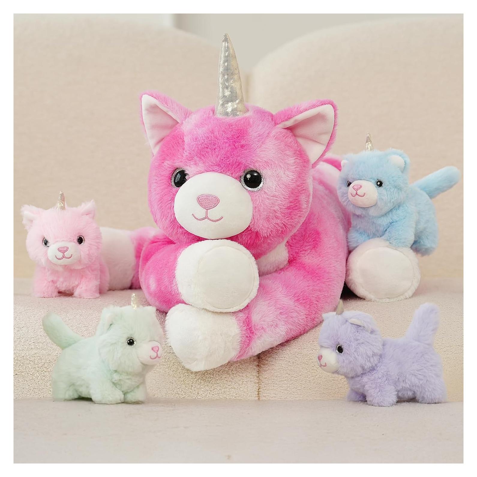 Peluche Gato Unicornio MorisMos 24" con 4 Gatitos Bebés