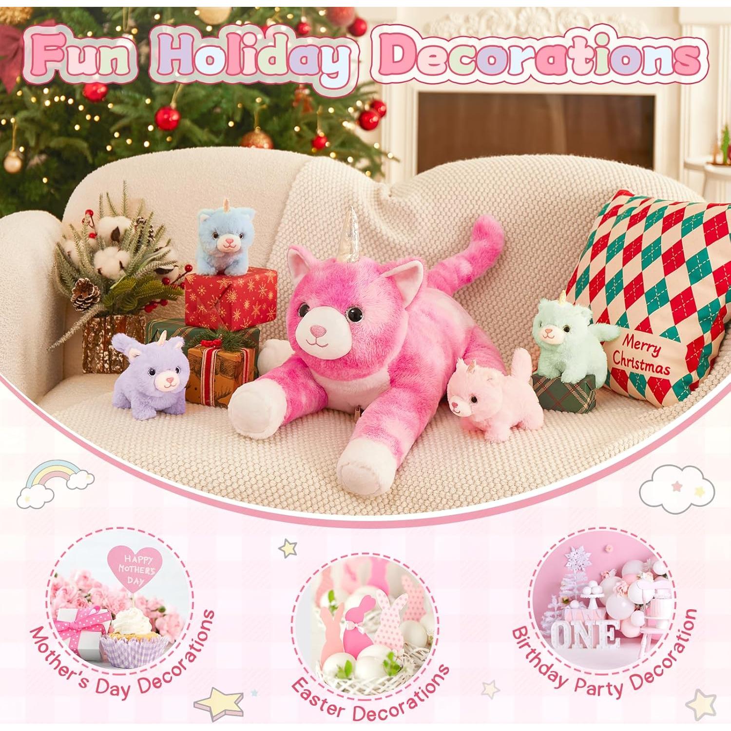 Peluche Gato Unicornio MorisMos 24" con 4 Gatitos Bebés