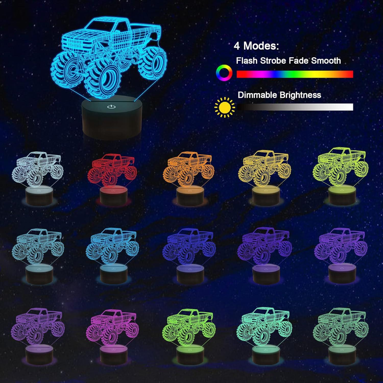 Lámpara Nocturna 3D Camión Monstruo YuanDian LED Multicolor