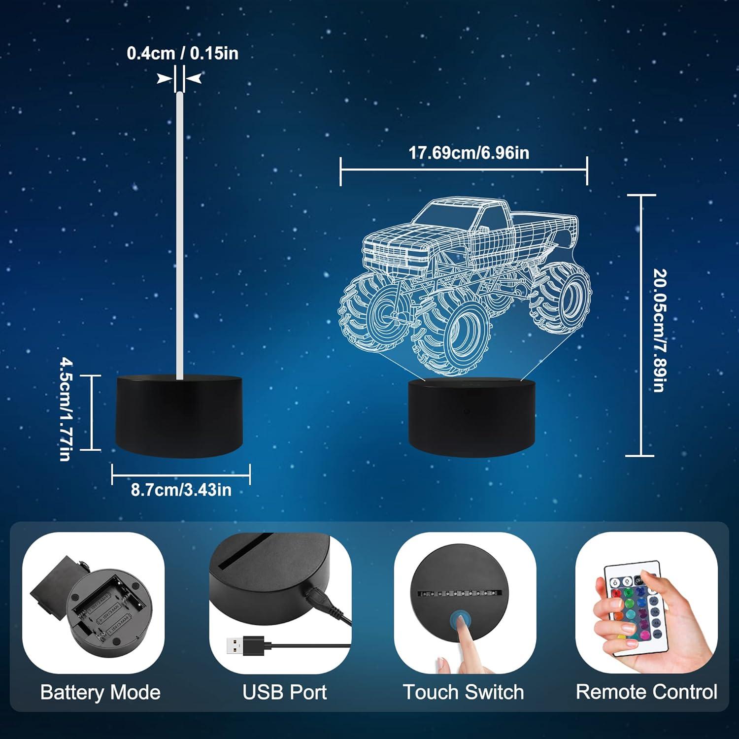 Lámpara Nocturna 3D Camión Monstruo YuanDian LED Multicolor